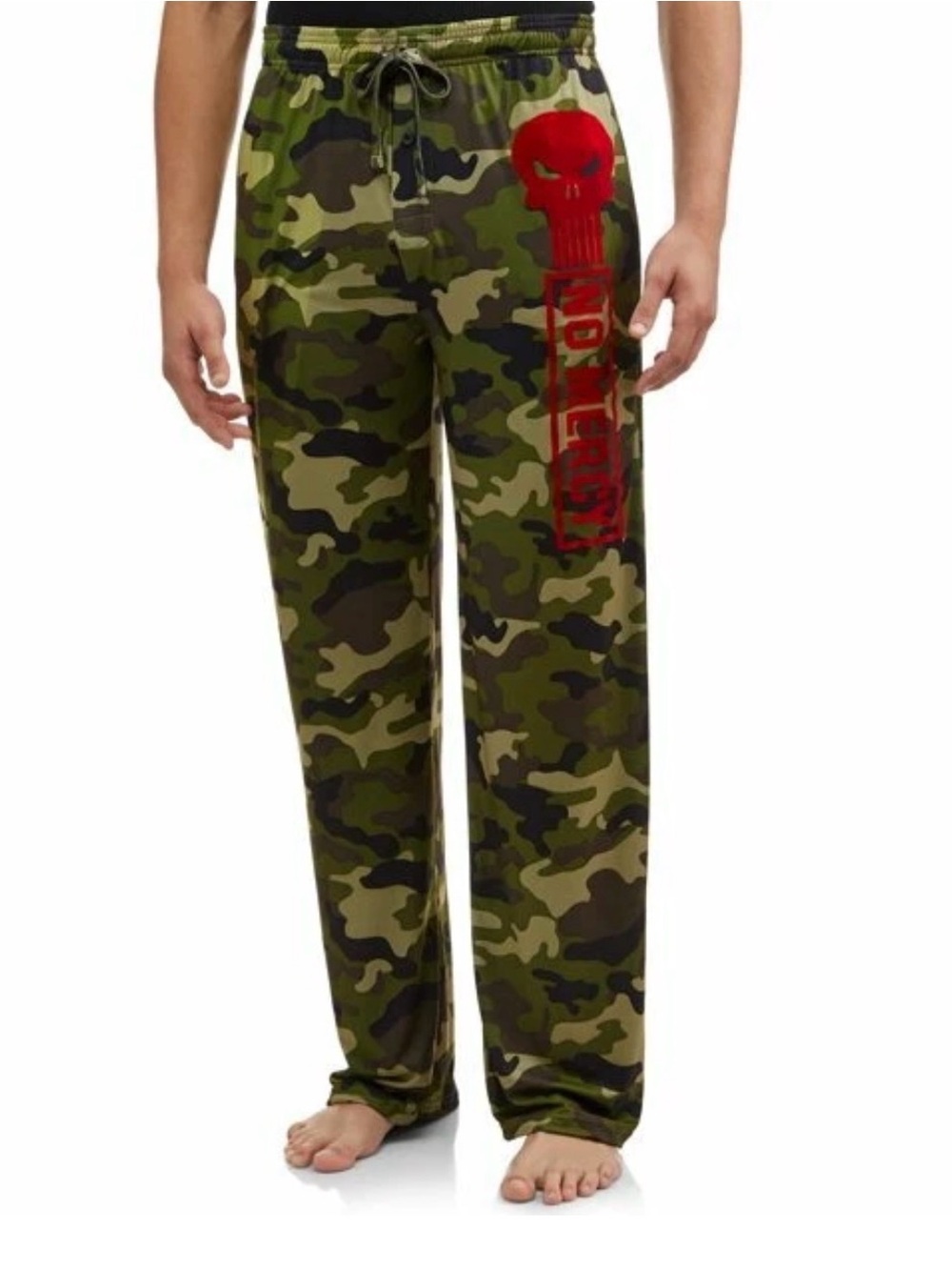 Marvel The Punisher No Mercy Camo Green Lounge Pants with Red Logo